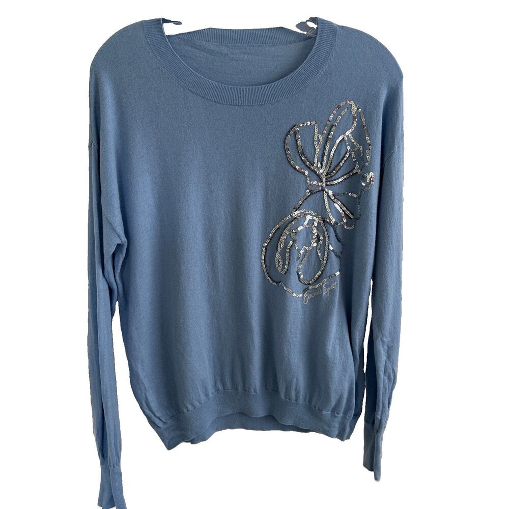 VGUC Escada Sport Jumper Sweater Cashmere Wool Lightweight Knit Logo Sequin med